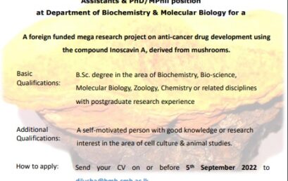 Posts of temporary Research  Assistants & PhD/MPhil position