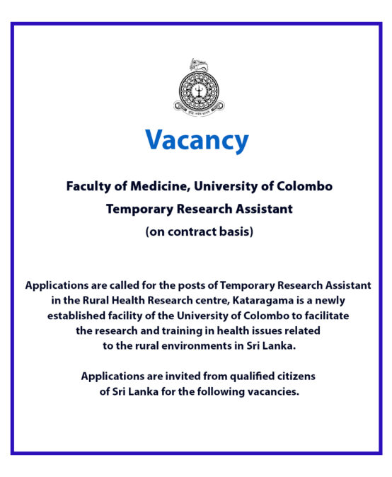 Vacancy –  Posts of Temporary Research Assistant (on contract)
