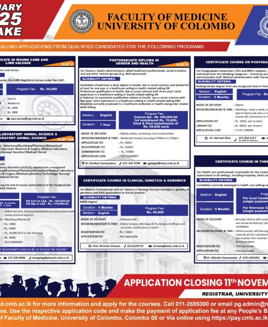 Call for Applications – Postgraduate & Continuing Professional Development Courses – 2025 January Intake