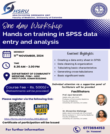 One day Workshop Hands on training in SPSS data entry and analysis