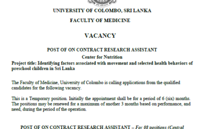 Post of on Contract Research Assistant & Part Time Helper