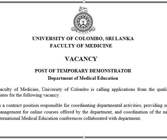 Post of Temporary Demonstrator – Department of Medical Education