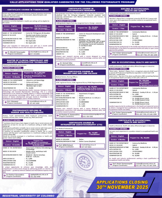Call for Applications – Postgraduate and Continuing Professional Development Courses – Ist Intake 2026