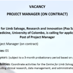 Post of Project Manager The Center for Limb Salvage, Research and Innovation (Paa Saviya)-(On Contract)