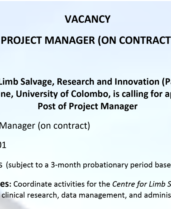 Post of Project Manager The Center for Limb Salvage, Research and Innovation (Paa Saviya)-(On Contract)