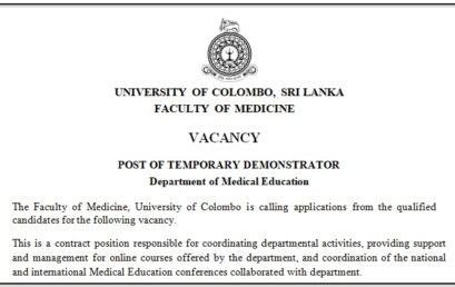 Post of Temporary Demonstrator – Department of Medical Education