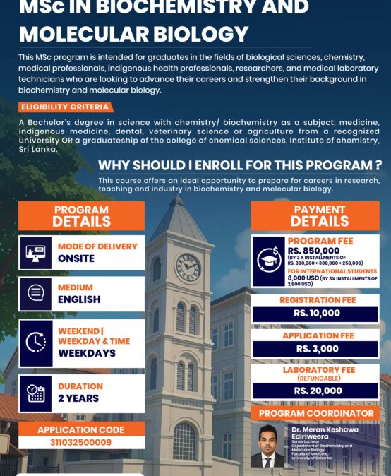Calling applications for M.Sc. in Biochemistry and Molecular Biology 2025 July intake