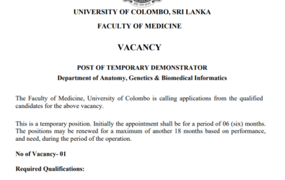 POST OF TEMPORARY DEMONSTRATOR