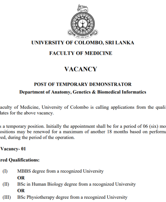 POST OF TEMPORARY DEMONSTRATOR