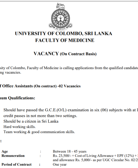 Post of Office Assistants (On contract)