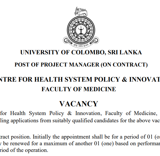 POST OF PROJECT MANAGER (ON CONTRACT)