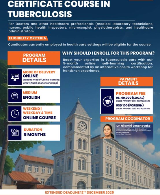 Applications for the 2026 intake is now open –  Certificate Course in Tuberculosis