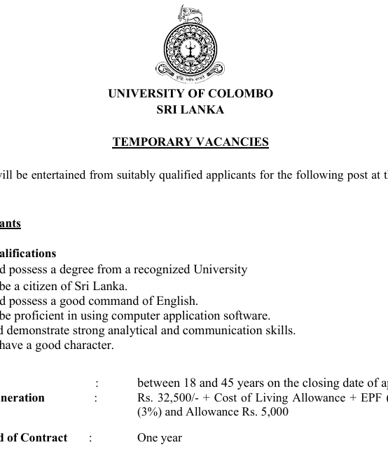 Post of Temporary Project Assistants on contract basis for IQAC