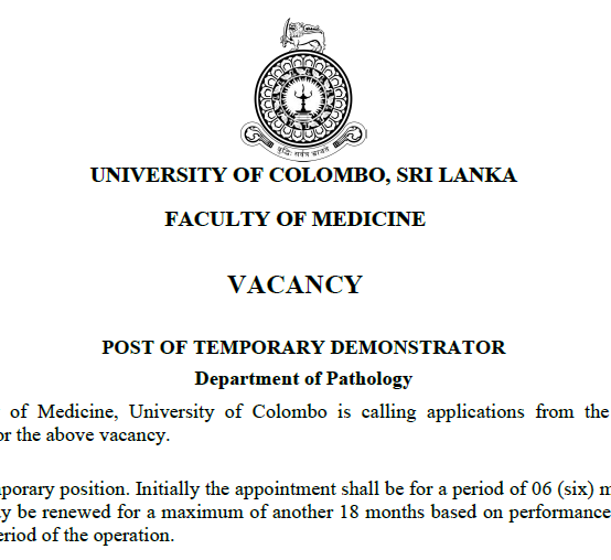 POST OF TEMPORARY DEMONSTRATOR-Department of Pathology