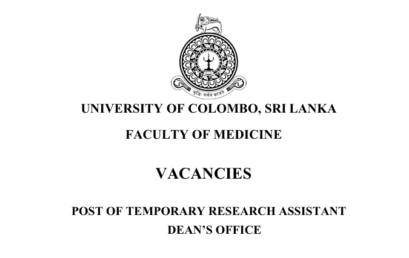 VACANCIES-POST OF TEMPORARY RESEARCH ASSISTANT-DEAN’S OFFICE