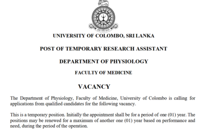 POST OF TEMPORARY RESEARCH ASSISTANT – DEPARTMENT OF PHYSIOLOGY