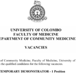 VACANCY Department of Community Medicine –  Post of Temporary Demonstrator