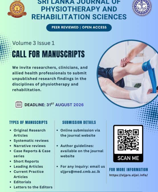 Call for Manuscripts – Sri Lanka Journal of Physiotherapy and Rehabilitation Sciences