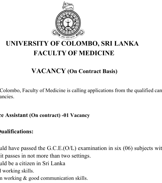 Post of Office Assistant (On contract)