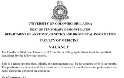 POST OF TEMPORARY DEMONSTRATOR-ANATOMY