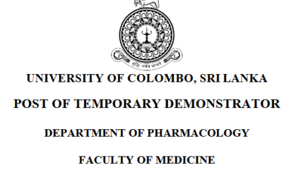 VACANCY Department of Pharmacology  –  Post of Temporary Demonstrator