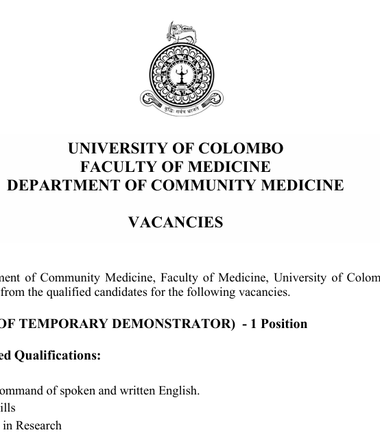 VACANCIES_TEMPORARY DEMONSTRATOR